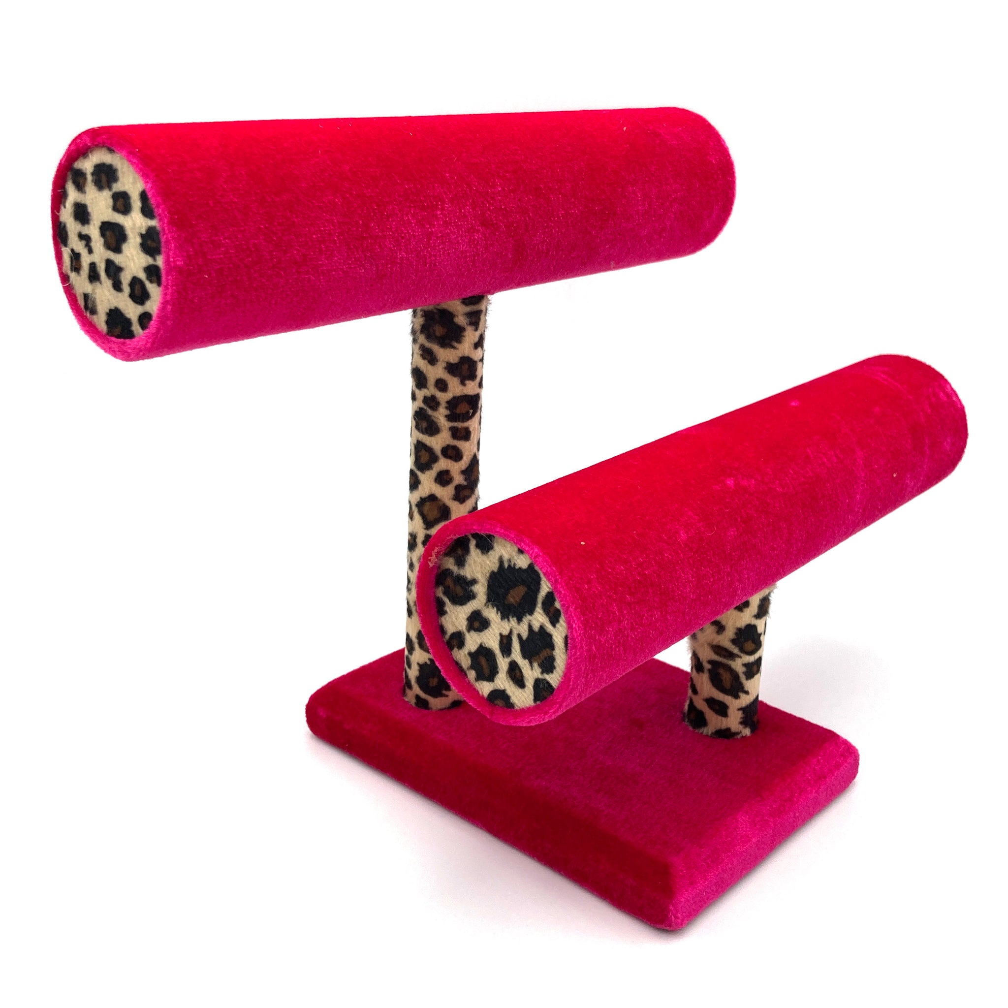 Velvet Hot Pink Leopard 2 T Bar Bracelet Stand Display Holder