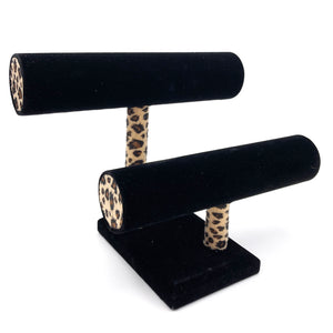 Velvet Black Leopard 2 T Bar Bracelet Stand Display Holder