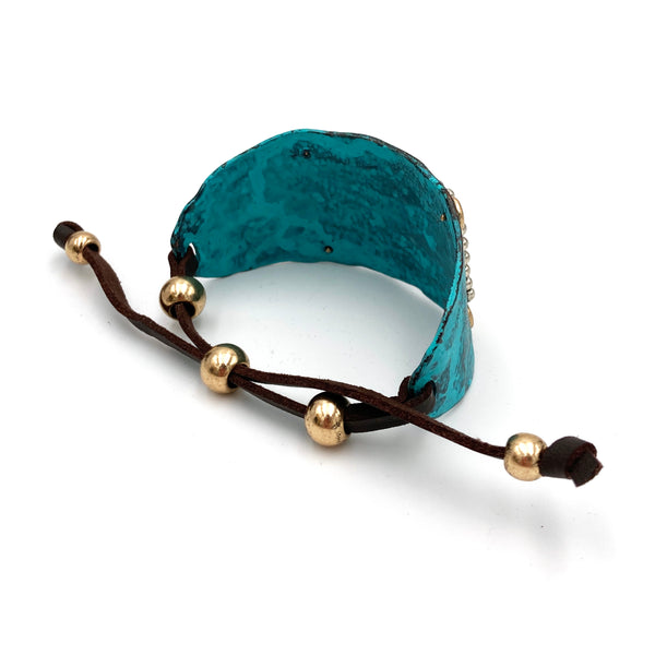 Cross Turquoise Silver Gold Patina Western Bracelet Cuff