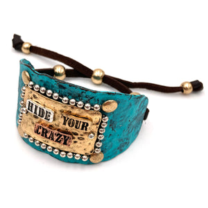 Hide Your Crazy Silver Gold Patina Western Bracelet Cuff