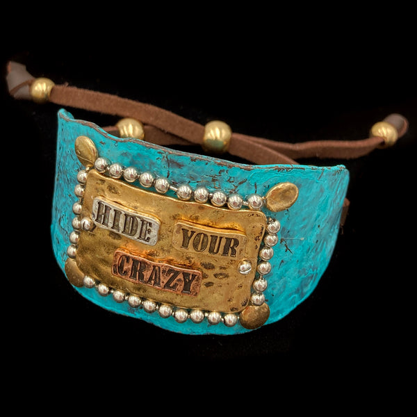 Hide Your Crazy Silver Gold Patina Western Bracelet Cuff