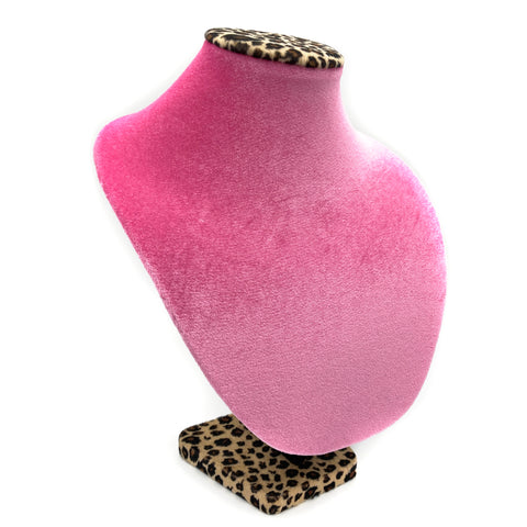 Velvet Pink Leopard Print 12" Necklace Stand Display Holder