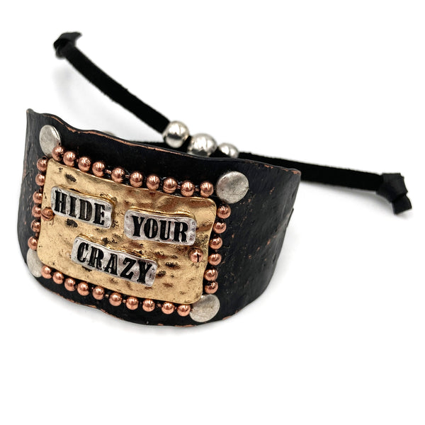 Hide Your Crazy Silver Gold Patina Western Bracelet Cuff