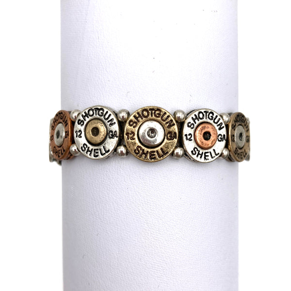 Tri Tone Metal Shotgun Shell Bullet Western Stretch Bracelet