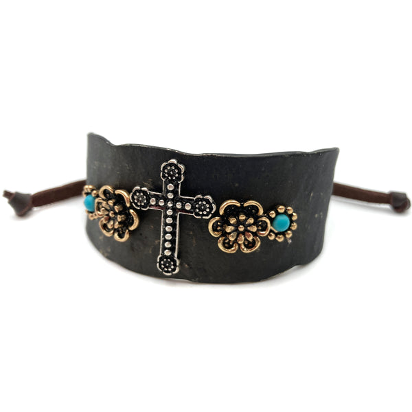 Cross Flower Turquoise Western Bracelet Cuff