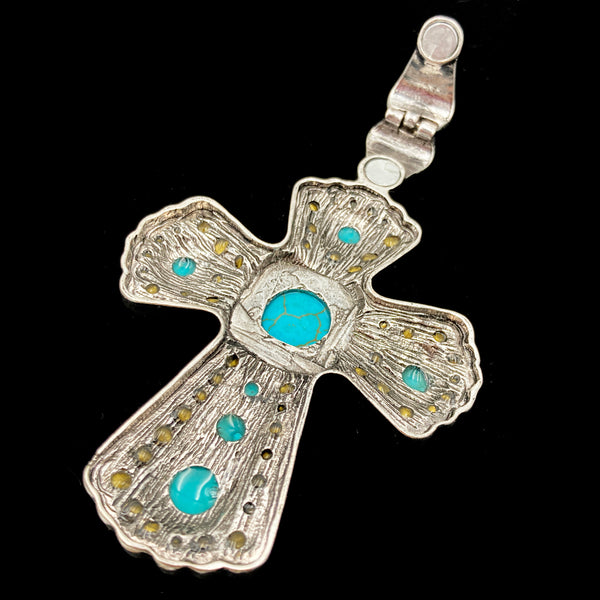 Jeweled Turquoise Stone Rhinestone Cross Magnetic Pendant