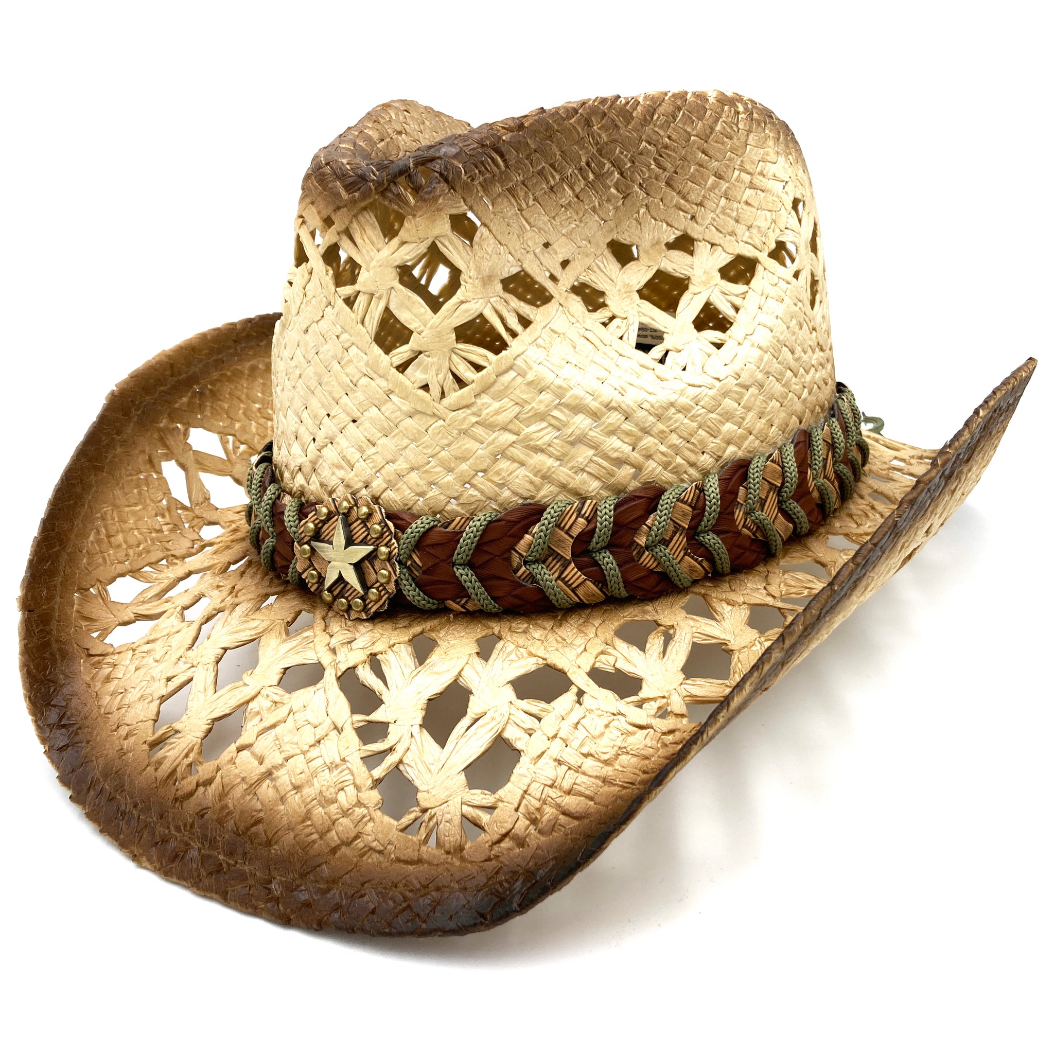 Summer Flower Braided Straw Cowboy Beige Beach Hat