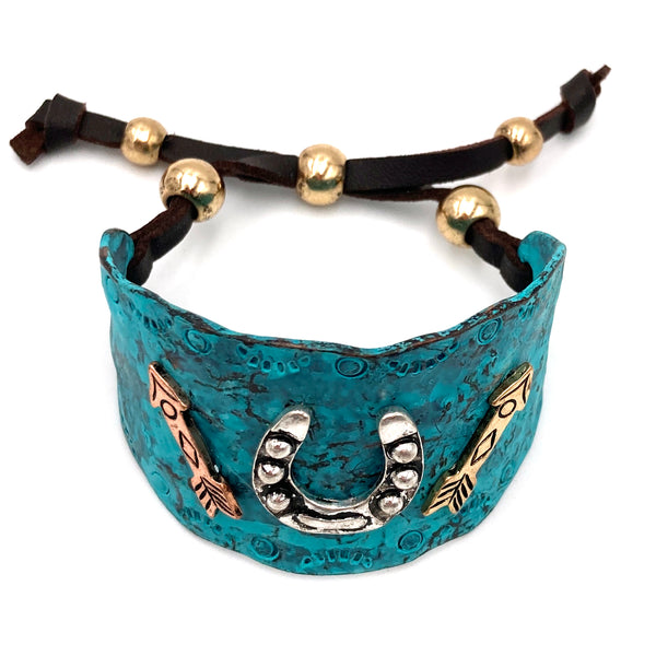 Horseshoe Arrow Western Patina Turquoise Bracelet Cuff