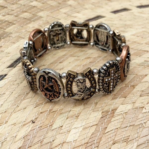 Texas Star Horseshoe Boots Cross Western Bracelet