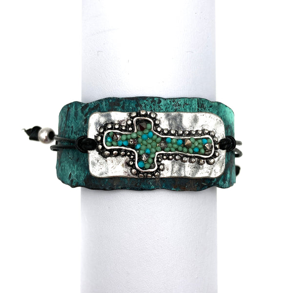 Beaded Cross Western Patina Bracelet Cuff