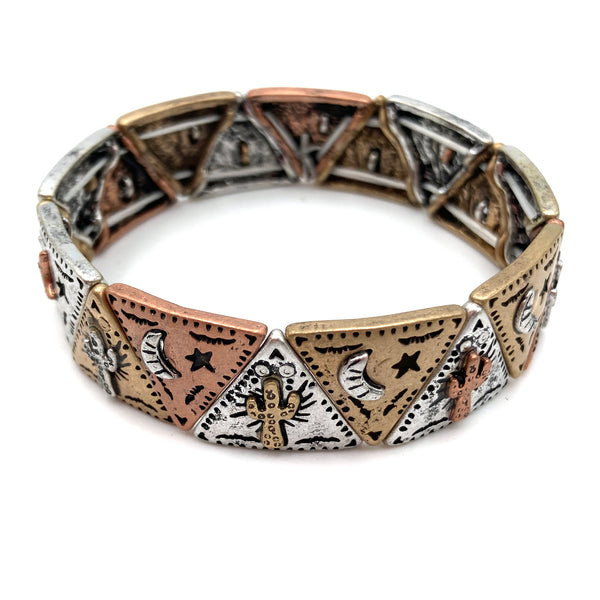 Western Style Cactus Moon Star Desert Theme Stretch Bracelet