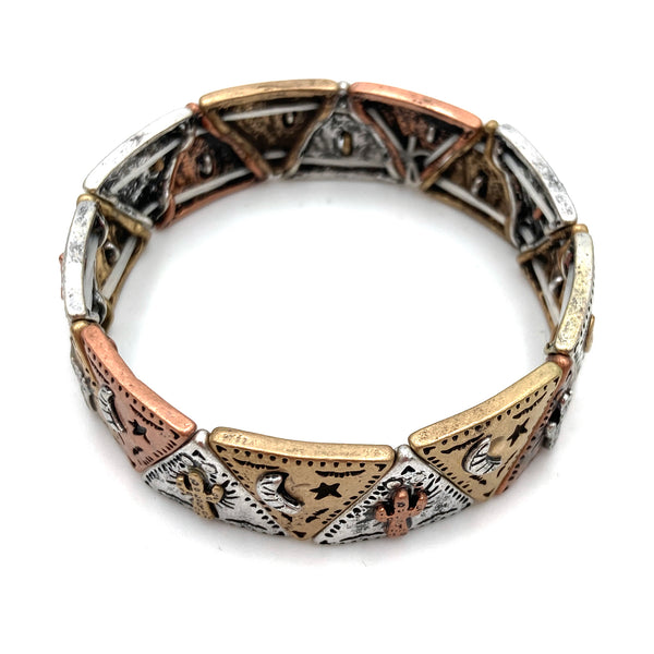 Western Style Cactus Moon Star Desert Theme Stretch Bracelet