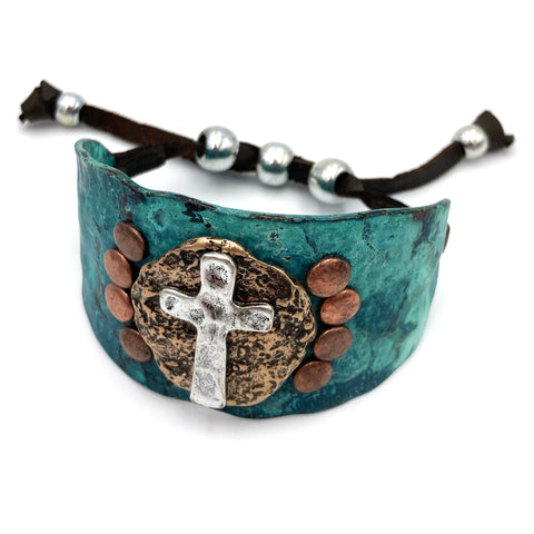 Hammered Cross Western Bracelet Cuff