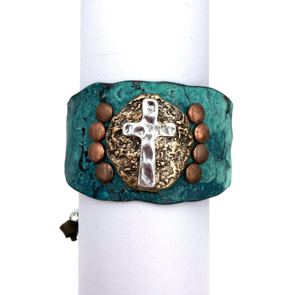 Hammered Cross Western Bracelet Cuff