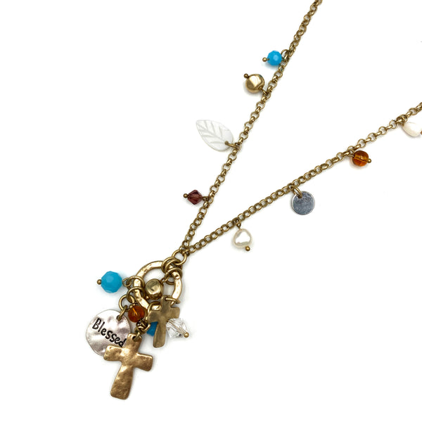 Blessed and Cross Charms Princess Necklace Earring Set