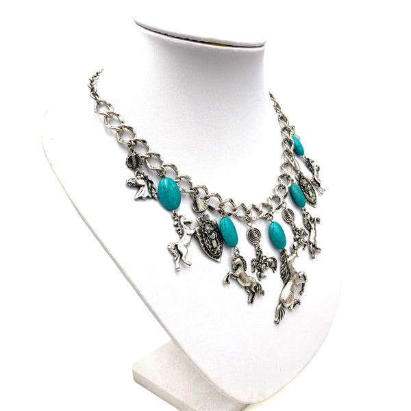 Horse Saddle Turquoise Pendant Necklace with Earrings