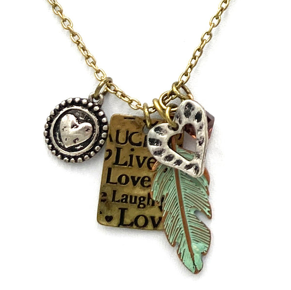 Live Love Laugh Heart Charms Necklace with Earrings