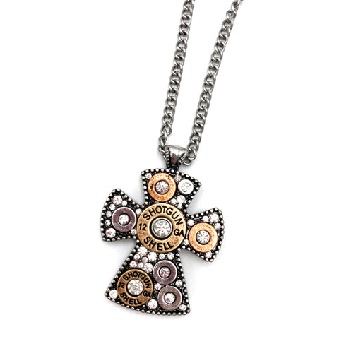 Cross Pendant Bullet Western Style Necklace and Earrings