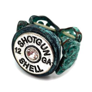 Shotgun 12 GA Shell Rhinestone Floral Stretch Ring