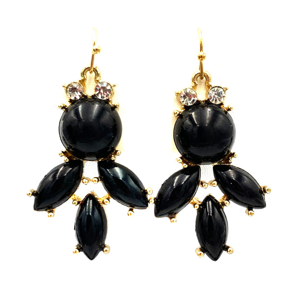 Black Pearl Floral Crystal Gold Necklace and Earrings