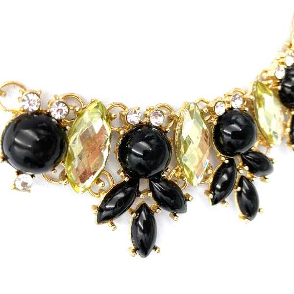 Black Pearl Floral Crystal Gold Necklace and Earrings