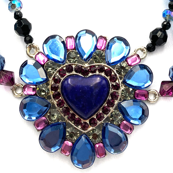 Purple Blue Crystal Stones Heart Necklace Set