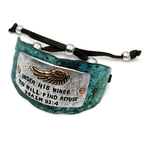 Psalm 91:4 Winged Prayer Beads Western Cuff Bracelet