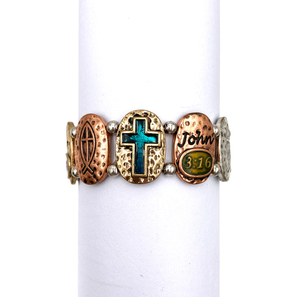 Cross Ichthys John 3:16 Multicolor Western Stretch Bracelet