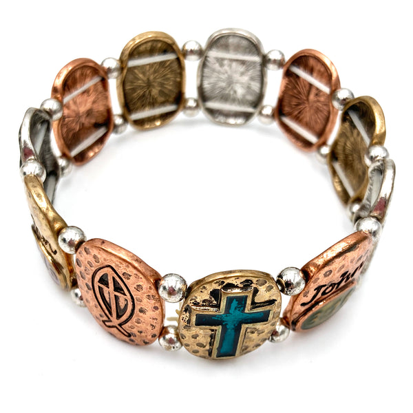 Cross Ichthys John 3:16 Multicolor Western Stretch Bracelet