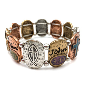 Cross Ichthys John 3:16 Multicolor Western Stretch Bracelet