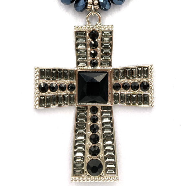 Stone Beads Cross Necklace with Earrings