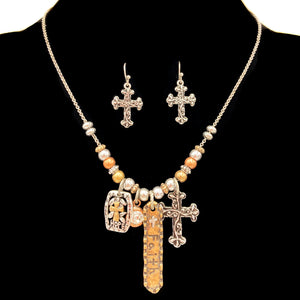 Cross Faith Hope Western Vintage Necklace Earrings