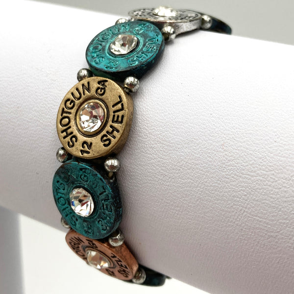 Tri Tone Metal Shotgun Shell Bullet Western Stretch Bracelet