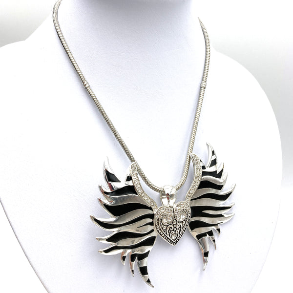 Silver Heart with Zebra Wings Rhinestone Magnetic Pendant