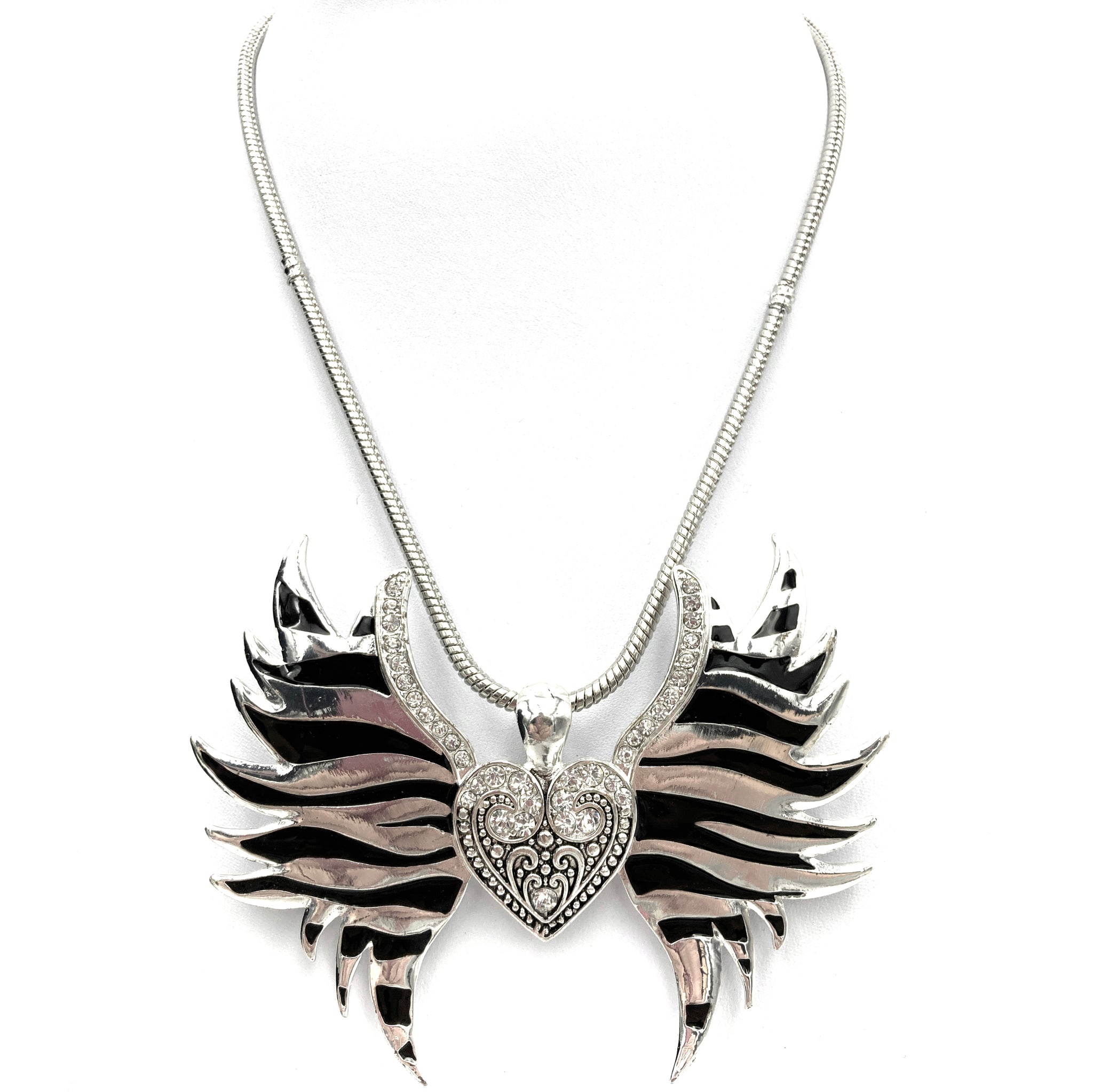 Silver Heart with Zebra Wings Rhinestone Magnetic Pendant