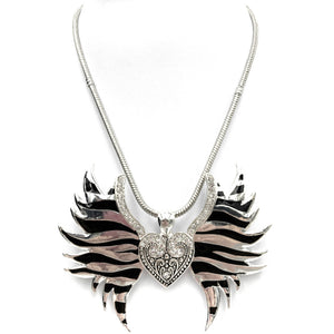 Silver Heart with Zebra Wings Rhinestone Magnetic Pendant