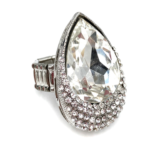 Large Teardrop Crystal Rhinestone Stretch Ring