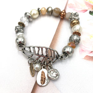 Leaf and Feather Charms Vintage Healing Stretch Bracelet