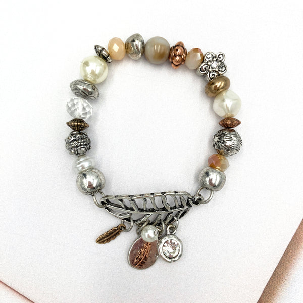 Leaf and Feather Charms Vintage Healing Stretch Bracelet