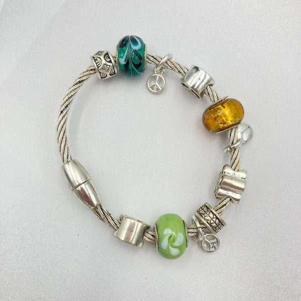 Green Gems Peace Charm Magnetic Closure Bracelet