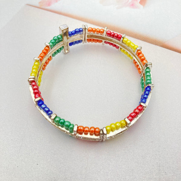 Colorful Rainbow Beads Cross Stretch Bracelet