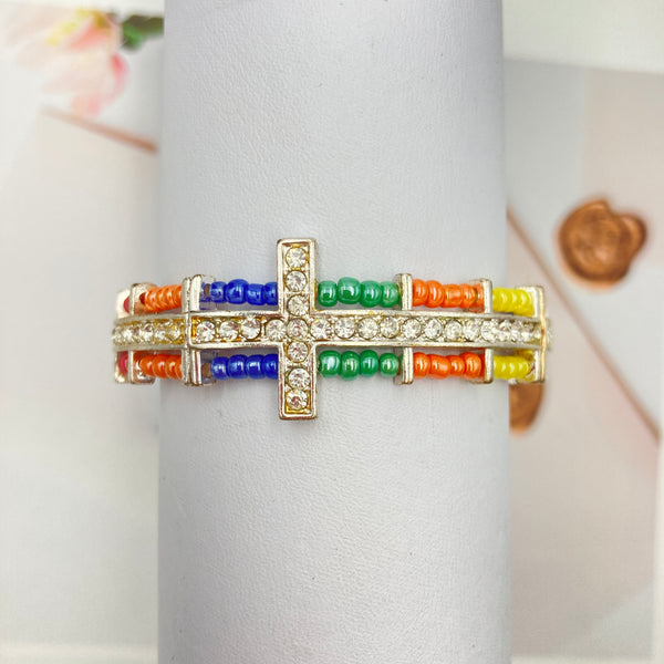 Colorful Rainbow Beads Cross Stretch Bracelet