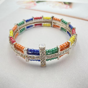 Colorful Rainbow Beads Cross Stretch Bracelet