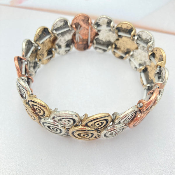 Circular Swirls Western Tri Tone Stretch Bracelet