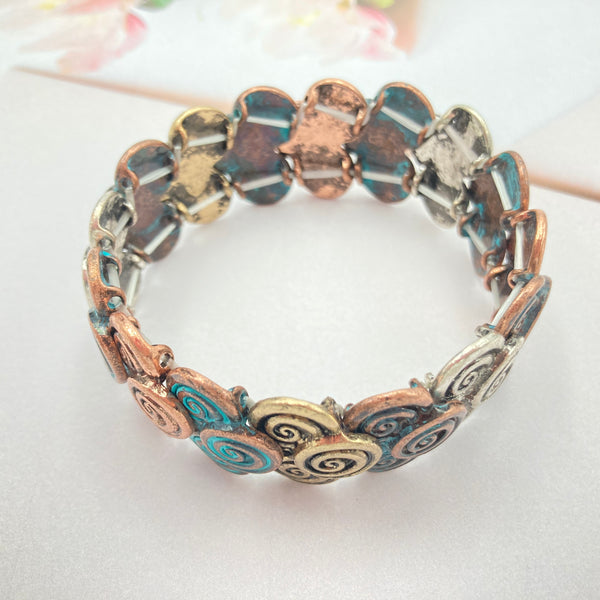 Circular Swirls Western Tri Tone Stretch Bracelet