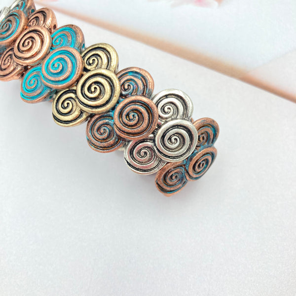 Circular Swirls Western Tri Tone Stretch Bracelet