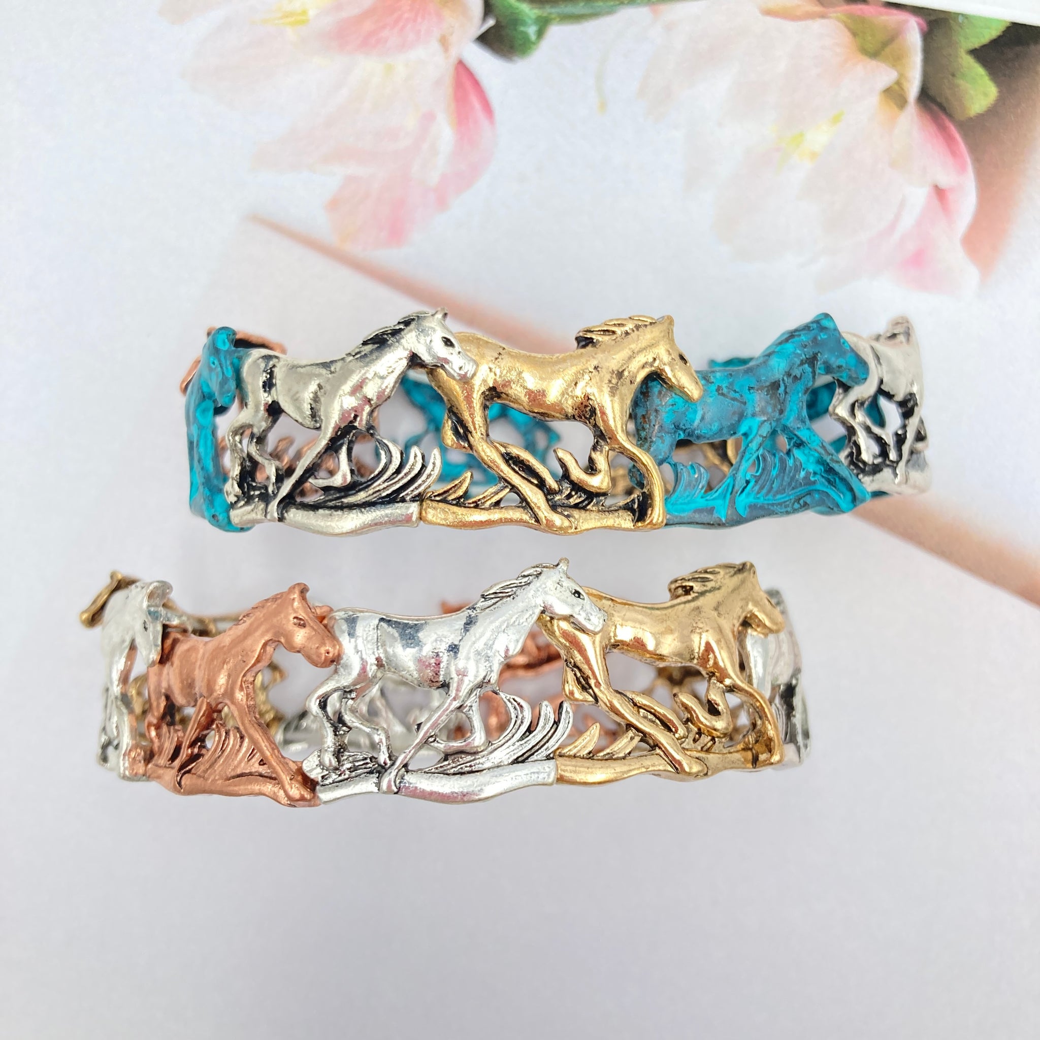 Wild Horses Herd Tri Tone Stretch Bracelet