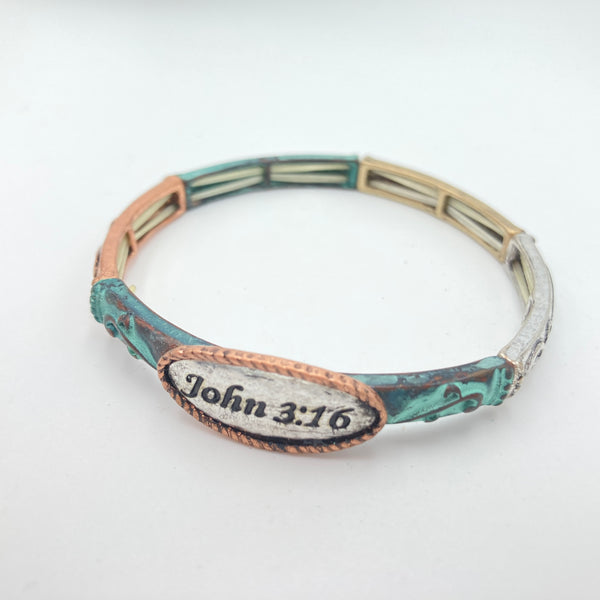 John 3:16 Tri Tone Western Stretch Bangle Bracelet