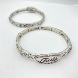 Faith Silver Tone Western Stretch Bangle Bracelet