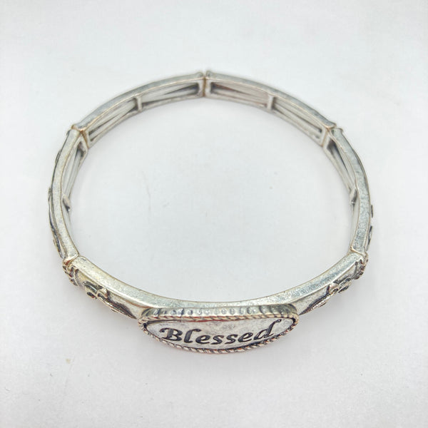 Blessed Silver Tone Western Stretch Bangle Bracelet